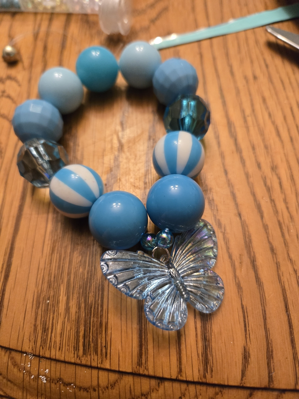 Blue Beaded Bracelet with Butterfly Charm